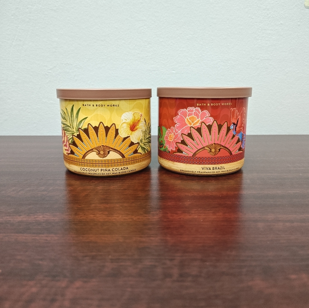 Bath & Body Works COCONUT PINA COLADA & VIVA BRAZIL 3 Wick Candle Bundle